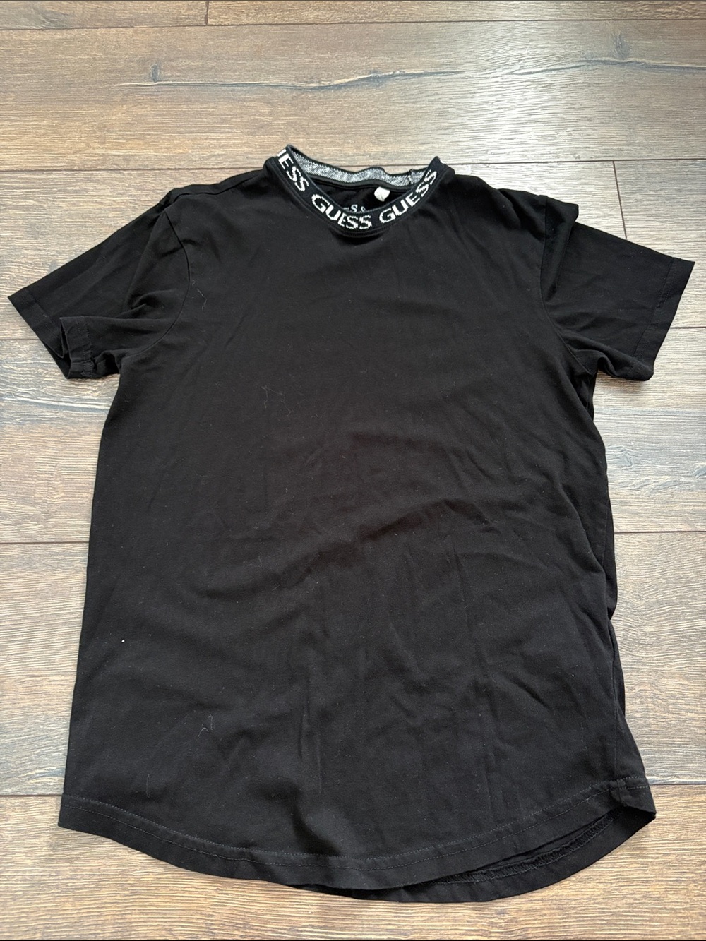 Guess Black Tee with Logo-Trim Mock Neck